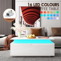 Modern Coffee Table White Rectangle High Gloss with 2 Drawers 16 LED Colours Living Room Storage Furniture