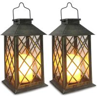 Solar Lantern,Outdoor Garden Hanging Lanterns,Set of 2,14 Inch Waterproof LED Flickering Flameless Candle Mission Lights for Table,Outdoor,Party Decorative
