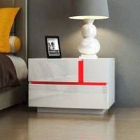 White Bedside Table LED Lighted Nightstand Bedroom Storage Cabinet High Gloss Front