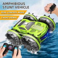 2In1 Rc Car 2.4Ghz Waterproof Remote Control Boat Radio Controlled Stunt Car 4Wd All Terrain Vehicle Beach Pool Toys For Boys (Green)