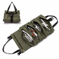 Super Tool Roll,Multi-Purpose Tool Roll Up Bag, Wrench Roll Pouch,Canvas Tool Organizer Bucket,Car Roll Storage Case,Hanging Tool Zipper Carrier Tote, Car Camping Gear