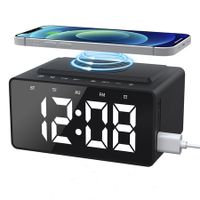 Digital Alarm Clock Radio with Wireless Charging, USB Fast Charger, Bluetooth Speaker,3 Level Dimmable LED Display