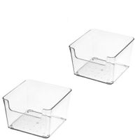 2 Pack Stackable Pantry Organizer Bins,for Kitchen, Freezer, Countertops, Cabinets - Plastic Food Storage Container with Handles for Home and Office 9.6*9.6*6.2CM