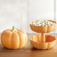 Pumpkin Shaped Fruit Plate Snacks Storage Tray for Home Birthday New Years Party(Orange)