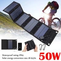 50W Foldable Solar Panel 5V Sun Power Solar Cells Bank Pack USB 10 in1 USB Cable Waterproof for Phone Backpack Camping Hiking