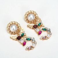 Colorful Inlay Crystal Pearl Gem Charm Butterfly Statement Drop Earrings
