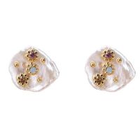 Silver Trendy Baroque Natural Pearls Stud Earrings