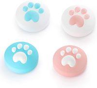 Cute Cat Paw Thumb Grip Caps for Nintendo Switch/OLED/Lite, Soft Silicone Cover for Joy-Con Controller, 4pcs (Pink&Blue)
