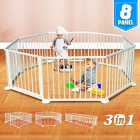 Kids Baby Toddler Deluxe Wooden Large 8 Panel Playpen Divider - White