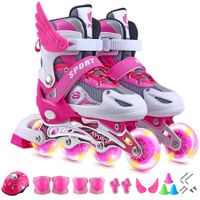 SizeM(33-37) Pink Single Roller Skates,Adjustable 4 Sizes Toddler Rollerskates with Light Up Wheels, for Girls/Boys/Women/Men