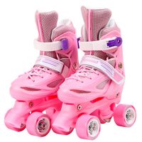 SizeM(30-33) Pink Double-Row Roller Skates Shoes,4 Sizes Adjustable Roller Skating,Suitable For Beginners