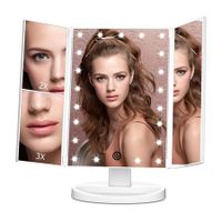 Vanity Makeup Mirror with Lights,1x 2X 4X Magnification,Touch Control,Trifold Makeup Mirror,Dual Power Supply, Portable LED,Women Gift(White)