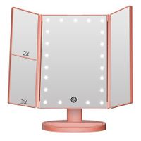 Vanity Makeup Mirror with Lights,1x 2X 3X Magnification,Touch Control,Trifold Makeup Mirror,Dual Power Supply, Portable LED,Women Gift(Rose Gold)