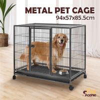 Dog Crate Doggy Playpen Puppy Kennel Pet Cat Rabbit House Metal Heavy Duty Wheels Tray 36 Inch