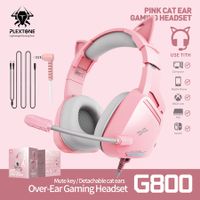Pink Cat ear headset wired headset computer LIVESTREAM with microphone game live online class 3.5MM