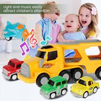 4 in 1 Carrier Truck Transport Car Play Vehicles Toys With Lights and Sounds Gift  Color Yellow