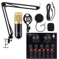 Podcast Microphone Bundle Livestream Mic Kit with Live Sound Card Adjustable Metal Shock Mount Recording Broadcasting Gold