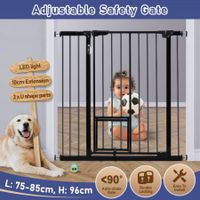 Pet Safety Gate Adjustable Kid Safe Stair Dog Fence Guard Security Barrier w/ Extension Walk Through Door 96cm Black