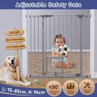 Pet Safety Gate Adjustable Dog Security Barrier Kid Safe Stair Fence Guard w/ Extension Walk Through Door 96cm Gray