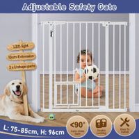 Adjustable Safety Gate Pet Dog Security Barrier Kid Safe Stair Fence Guard w/ Extension Walk Through Door 96cm White