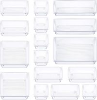 16 PCS Clear Plastic Drawer Organizers Set, Vtopmart 4-Size Versatile Bathroom and Vanity Drawer Organizer Trays, Storage Bins for Makeup, Jewelries, Kitchen Utensils and Office