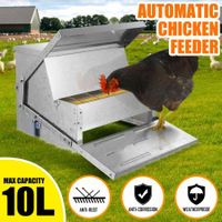 10L Auto Chicken Feeder Automatic Poultry Chook Food Feeding Treadle Spillproof Galvanized Steel Self Opening