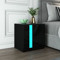 Black Nightstand LED Bedside Table Drawer Cabinet Storage Bedroom Modern High Floss Front