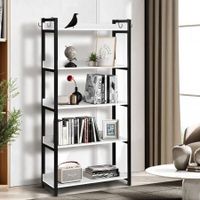 LUXSUITE 5 Tier Bookshelf Wooden Display Shelf Bookcase Storage Shelving Rack Metal Walls