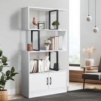 LUXSUITE 4 Tier Display Shelf Storage Cabinet Bookshelf Bookcase Ladder Stand Rack with 2 Lockable Doors