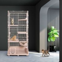 5 Level Rabbit Cat Ferret Cage Hutch Crate Metal Guinea Pigs House Kennel with Cat Door Wheels