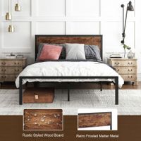 Queen Size Bed Frame Base Platform with Wooden Headboard Metal Slats