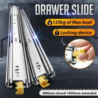 Drawer Runners Slide Heavy Duty Locking Rails Ball Bearing Cabinet Guide Track 125Kg