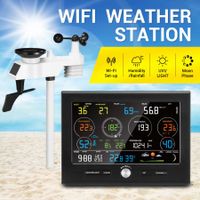 Solar Weather Station Forecaster Wireless WiFi Home Rain Gauge Clock Temperature Humidity Wind