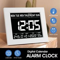 8 Inch LED Digital Calendar Clock Dementia Bedside Large Wall Alarm Table Desk 8 Languages 4 Dimming Levels White