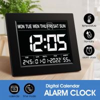 8 Inch LED Digital Calendar Alarm Clock Large Dementia Bedside Wall Table Desk 4 Brightness Levels 8 Languages Black