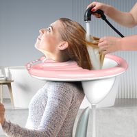 Portable Folding Bathtub Shampoo Sink Bath Inflate Hair Sink Washing Machine Hairdresser Color Pink