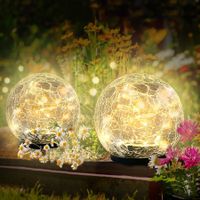 Solar Garden Lights Outdoor, 2 Packs Cracked Glass Ball  Waterproof 30 LED for Patio Garden Yard Lawn Outdoor Decoration Diameter 12cm(Warm White)