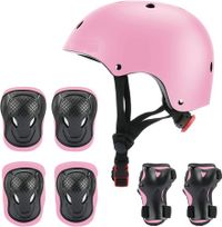 Kids Helmet Pad Set 3-14 yrs Ages Pink Adjustable Kids Roller Skateboard Bike Helmet Knee & Elbow Pads Wrist Guards