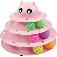 Cat Toy Roller 3-Level Turntable Balls Fun Mental Physical Exercise Puzzle Kitten Cat Toys Color Pink