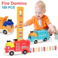 Automatic Placement Domino Brick Train Car Sound Light Set Children Colorful Plastic Blocks Game Toys Car（Fire Fighting Truck)