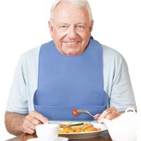 1 Pack Washable Silicone Adult Bib with Pocket Waterproof Clothing Protector for Elderly Seniors(43 x 30 CM)