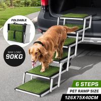 6 Steps Aluminium Dog Cat Pet Ramp Stairs Ladder Folding with Artificial Grass Surface