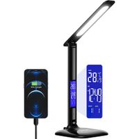 Desk Lamp with USB Charging Port, Adjustable Foldable Table Lamp Touch Control Office Lamp with Clock Desk Light