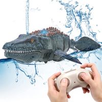 Remote Control Dinosaur for Kids,Mosasaurus Diving Toys RC Boat with Light and Spray Water for Swimming Pool Lake Bathroom Ocean Protector Bath Toys(Grey)