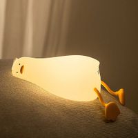 Lying Flat Duck Rechargeable Night Light Silicone Pat Lamp Cartoon Cute Children Nightlights Birthday Gift Bedside Room Decor