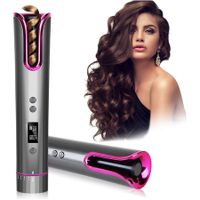 Automatic Hair Curler Cordless Portable Rotating Rechargeable Curling Tongs with LCD Display and Timer