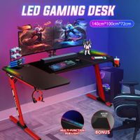 L Shaped Gaming Desk Computer Office Desktop Racer Table RGB LED Carbon Fiber