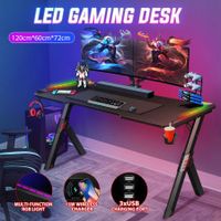 120CM Gaming Desk Computer Office Racer Table RGB LED Carbon Fiber USB Wireless Charger