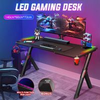 Gaming Desk Office Computer Racer Table Desktop 140CM RGB LED Carbon Fiber