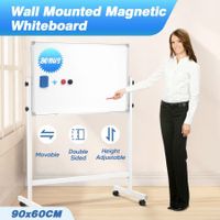 Double Sided Magnetic Whiteboard Interactive Mobile White Board Dry Erase Stand Casters Adjustable Height 90cmx60cm